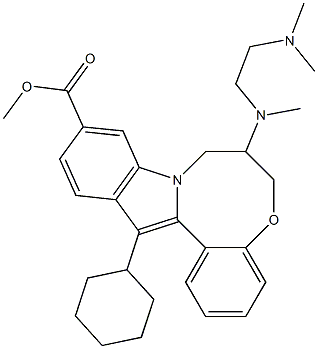 甲基 14-环己基-7-((2-(二甲氨基)乙基)(甲基)氨基)-7,8-二氢-6H-苯并[2,3][1,5]噁氮杂辛环并[5,4-A]吲哚-11-甲酸基酯 结构式
