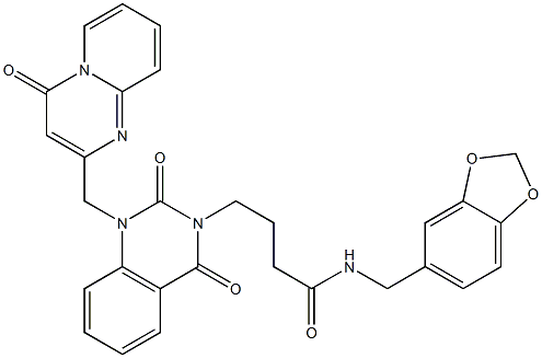 N-(1,3-benzodioxol-5-ylmethyl)-4-[2,4-dioxo-1-[(4-oxopyrido[1,2-a]pyrimidin-2-yl)methyl]quinazolin-3-yl]butanamide 结构式