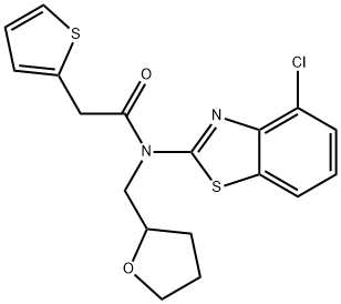 N-(4-chloro-1,3-benzothiazol-2-yl)-N-(oxolan-2-ylmethyl)-2-thiophen-2-ylacetamide 结构式