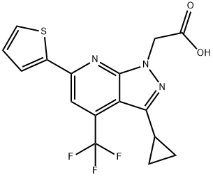 2-[3-环丙基-6-(噻吩-2-基)-4-(三氟甲基)-1H-吡唑并[3,4-B]吡啶-1-基]乙酸 结构式