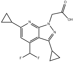2-[3,6-二环丙基-4-(二氟甲基)-1H-吡唑并[3,4-B]吡啶-1-基]乙酸 结构式