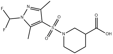 1-{[1-(二氟甲基)-3,5-二甲基-1H-吡唑-4-基]磺酰基}哌啶-3-羧酸 结构式