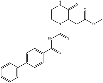 methyl (1-{[(4-biphenylylcarbonyl)amino]carbonothioyl}-3-oxo-2-piperazinyl)acetate 结构式