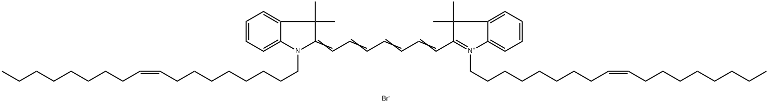2-{7-[3,3-dimethyl-1-(octadec-9-en-1-yl)-2,3-dihydro-1H-indol-2-ylidene]hepta-1,3,5-trien-1-yl}-3,3-dimethyl-1-(octadec-9-en-1-yl)-3H-indol-1-ium bromide 结构式