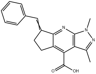 7-Benzylidene-1,3-dimethyl-1,5,6,7-tetrahydro-1,2,8-triaza-s-indacene-4-carboxylic acid 结构式