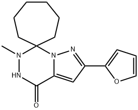 2-(furan-2-yl)-6-methyl-5,6-dihydro-4H-spiro[cycloheptane-1,7-pyrazolo[1,5-d][1,2,4]triazine]-4-one 结构式