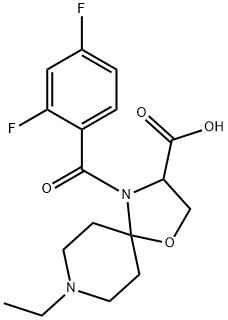 4-(2,4-difluorobenzoyl)-8-ethyl-1-oxa-4,8-diazaspiro[4.5]decane-3-carboxylic acid 结构式