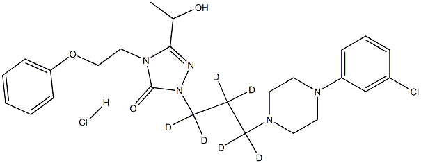 2-[3-[4-(3-chlorophenyl)piperazin-1-yl]-1,1,2,2,3,3-hexadeuteriopropyl]-5-(1-hydroxyethyl)-4-(2-phenoxyethyl)-1,2,4-triazol-3-one:hydrochloride 结构式