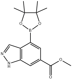4-(4,4,5,5-四甲基-1,3,2-二氧硼烷-2-基)-1H-吲唑-6-羧酸甲酯 结构式