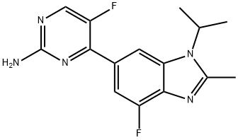 5-fluoro-4-(4-fluoro-1-isopropyl-2-methyl-1H-benzo[d]imidazol-6-yl)pyrimidin-2-amine 结构式