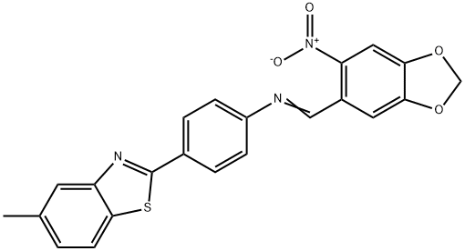 4-(5-methyl-1,3-benzothiazol-2-yl)-N-[(6-nitro-1,3-benzodioxol-5-yl)methylene]aniline 结构式