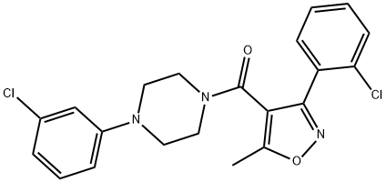 [3-(2-chlorophenyl)-5-methyl-1,2-oxazol-4-yl]-[4-(3-chlorophenyl)piperazin-1-yl]methanone 结构式