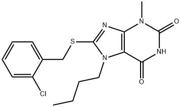 7-butyl-8-((2-chlorobenzyl)thio)-3-methyl-3,7-dihydro-1H-purine-2,6-dione 结构式