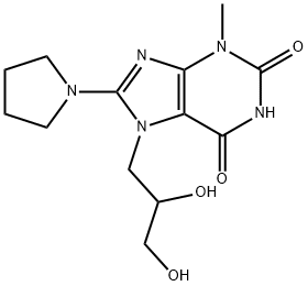 7-(2,3-dihydroxypropyl)-3-methyl-8-(pyrrolidin-1-yl)-3,7-dihydro-1H-purine-2,6-dione 结构式