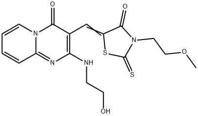 (Z)-5-((2-((2-hydroxyethyl)amino)-4-oxo-4H-pyrido[1,2-a]pyrimidin-3-yl)methylene)-3-(2-methoxyethyl)-2-thioxothiazolidin-4-one 结构式