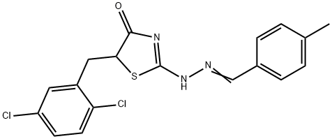 (Z)-5-(2,5-dichlorobenzyl)-2-(((E)-4-methylbenzylidene)hydrazono)thiazolidin-4-one 结构式