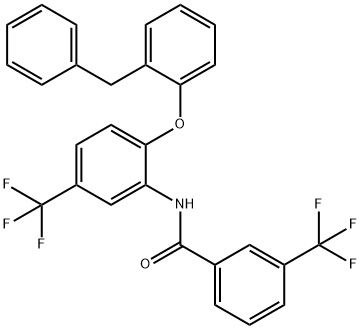 N-[2-(2-benzylphenoxy)-5-(trifluoromethyl)phenyl]-3-(trifluoromethyl)benzamide 结构式