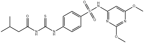 N-[[4-[(2,6-dimethoxypyrimidin-4-yl)sulfamoyl]phenyl]carbamothioyl]-3-methylbutanamide 结构式