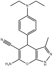 6-amino-4-[4-(diethylamino)phenyl]-3-methyl-1,4-dihydropyrano[2,3-c]pyrazole-5-carbonitrile 结构式