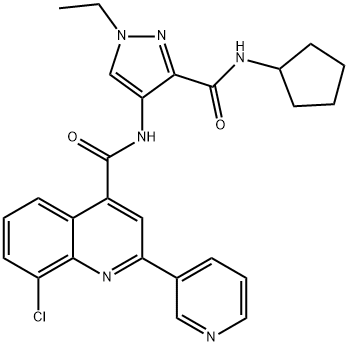 8-chloro-N-[3-(cyclopentylcarbamoyl)-1-ethylpyrazol-4-yl]-2-pyridin-3-ylquinoline-4-carboxamide 结构式