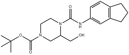 1-Piperazinecarboxylic acid, 4-[[(2,3-dihydro-1H-inden-5-yl)amino]carbonyl]-3-(hydroxymethyl)-, 1,1-dimethylethyl ester 结构式