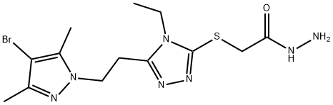 2-((5-(2-(4-溴-3,5-二甲基-1H-吡唑-1-基)乙基)-4-乙基-4H-1,2,4-三唑-3-基)硫代)乙酰肼 结构式