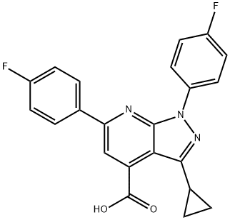 3-环丙基-1,6-双(4-氟苯基)-1H-吡唑并[3,4-B]吡啶-4-羧酸 结构式
