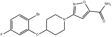 3-(4-(2-bromo-5-fluorophenoxy)piperidin-1-yl)isoxazole-5-carboxamide 结构式