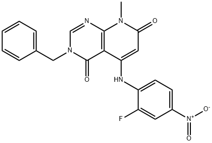 3-BENZYL-5-(2-FLUORO-4-NITROPHENYLAMINO)-8-METHYLPYRIDO[2,3-D]PYRIMIDINE-4,7(3H,8H)-DIONE 结构式