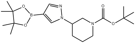 3-(4-(4,4,5,5-四甲基-1,3,2-二氧硼戊环-2-基)-1H-吡唑-1-基)哌啶-1-甲酸叔丁酯 结构式