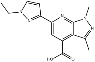 6-(1-Ethylpyrazol-3-yl)-1,3-dimethyl-pyrazolo[3,4-b]pyridine-4-carboxylic acid 结构式