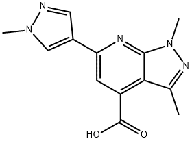 1,3-Dimethyl-6-(1-methylpyrazol-4-yl)pyrazolo[3,4-b]pyridine-4-carboxylic acid 结构式