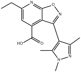 6-Ethyl-3-(1,3,5-trimethylpyrazol-4-yl)isoxazolo[5,4-b]pyridine-4-carboxylic acid 结构式