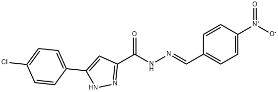 (E)-3-(4-chlorophenyl)-N-(4-nitrobenzylidene)-1H-pyrazole-5-carbohydrazide 结构式