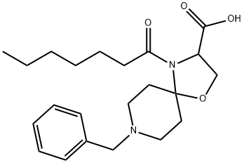 8-benzyl-4-heptanoyl-1-oxa-4,8-diazaspiro[4.5]decane-3-carboxylic acid 结构式