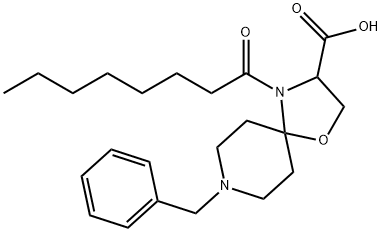 8-benzyl-4-octanoyl-1-oxa-4,8-diazaspiro[4.5]decane-3-carboxylic acid 结构式
