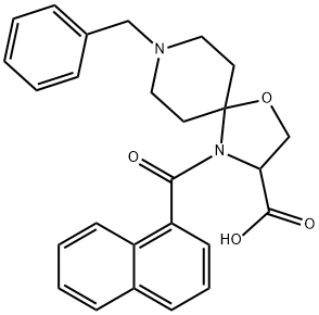 8-benzyl-4-(naphthalene-1-carbonyl)-1-oxa-4,8-diazaspiro[4.5]decane-3-carboxylic acid 结构式