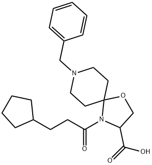 8-benzyl-4-(3-cyclopentylpropanoyl)-1-oxa-4,8-diazaspiro[4.5]decane-3-carboxylic acid 结构式