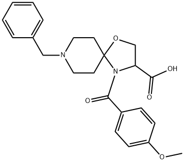 8-benzyl-4-(4-methoxybenzoyl)-1-oxa-4,8-diazaspiro[4.5]decane-3-carboxylic acid 结构式
