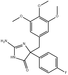 2-amino-5-(4-fluorophenyl)-5-[(3,4,5-trimethoxyphenyl)methyl]-4,5-dihydro-1H-imidazol-4-one 结构式