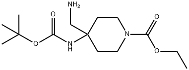 ethyl 4-(aminomethyl)-4-{[(tert-butoxy)carbonyl]amino}piperidine-1-carboxylate 结构式