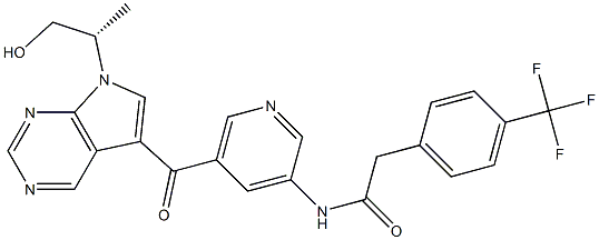 N-[5-[7-[(2S)-1-hydroxypropan-2-yl]pyrrolo[2,3-d]pyrimidine-5-carbonyl]pyridin-3-yl]-2-[4-(trifluoromethyl)phenyl]acetamide 结构式