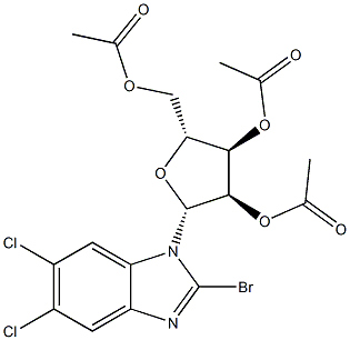 (2R,3R,4R,5R)-2-(乙酰氧基甲基)-5-(2-溴-5,6-二氯-1H-苯并[D]咪唑-1-基)四氢呋喃-3,4-叉基二醋酸盐 结构式