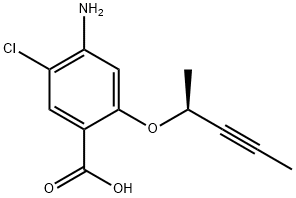 (S)-4-氨基-5-氯-2-(戊-3-炔-2-氧基)苯甲酸 结构式