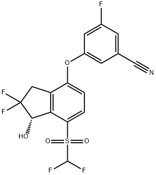 (S)-3-((7-((difluoromethyl)sulfonyl)-2,2-difluoro-1-hydroxy-2,3-dihydro-1H-inden-4-yl)oxy)-5-fluorobenzonitrile 结构式