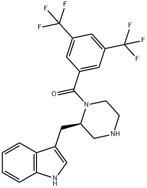 (R)-(2-((1H-吲哚-3-基)甲基)哌嗪-1-基)(3,5-二(三氟甲基)苯基)甲酮 结构式