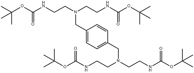 {2-[(4-{[Bis-(2-tert-butoxycarbonylamino-ethyl)-amino]-methyl}-benzyl)-(2-tert-butoxycarbonylamino-ethyl)-amino]-ethyl}-carbamic acid tert-butyl ester 结构式