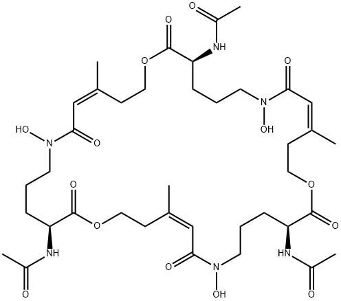 Acetamide,N,N',N''-[(3S,9Z,15S,21Z,27S,33Z)-7,19,31-trihydroxy-10,22,34-trimethyl-2,8,14,20,26,32-hexaoxo-1,13,25-trioxa-7,19,31-triazacyclohexatriaconta-9,21,33-triene-3,15,27-triyl]tris- 结构式