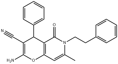 2-amino-7-methyl-5-oxo-4-phenyl-6-(2-phenylethyl)-4H-pyrano[3,2-c]pyridine-3-carbonitrile 结构式