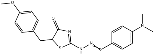 (Z)-2-(((E)-4-(dimethylamino)benzylidene)hydrazono)-5-(4-methoxybenzyl)thiazolidin-4-one 结构式